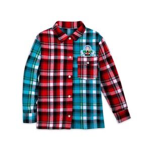 Disney Toy Story Kids Plaid Flannel Shirt Nutcracker Buzz Woody Red Teal Size L